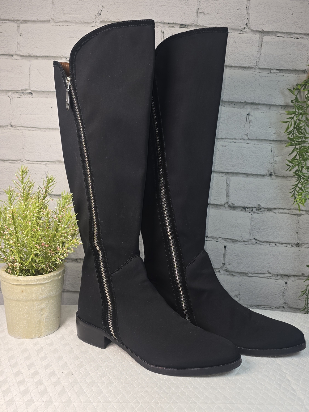 WOMENS DONALD J. PLINER NOVA D KNEE BOOTS BLACK DOUBLE ZIPPER MINIMALIST 8